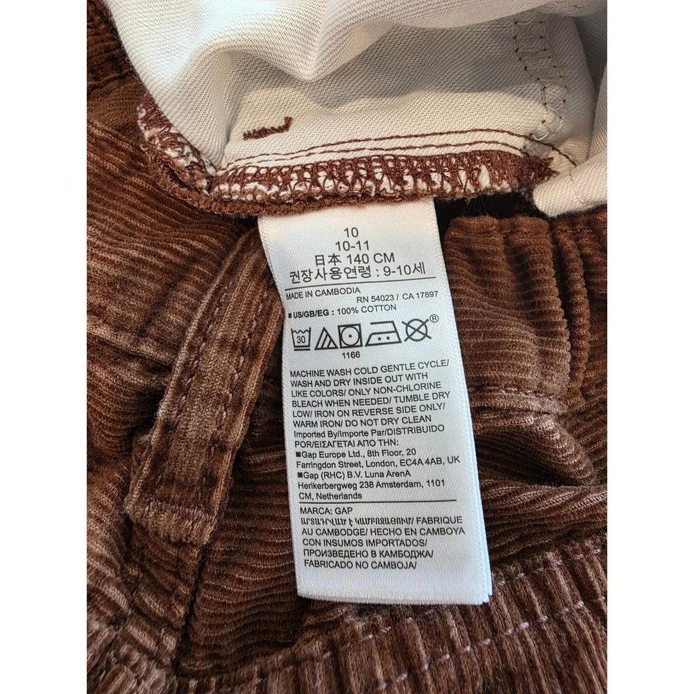 Gap Kids sz 10 Brown‎ Corduroy Pants 90s Original Straight Leg Adjustable Waist